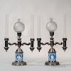 Pair of Dark Blue Jasper-mounted Silver-plated Table Lamps