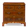 A George III Burl Walnut Chest of Drawers Height 31 x width 31 1/4 x depth 16 3/4 inches.