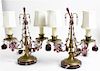 * A Pair of Brass and Glass Two-Light Candelabra Height 12 1/2 inches.