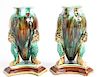 A Pair of Majolica Vases Height 7 inches.