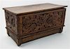 A Dutch Colonial Carved Campaign Chest Height 14 x width 25 1/2 x depth 13 inches.