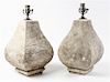* A Pair of Carved Stone Lamps Height overall 28 1/2 inches.