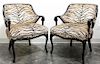 * A Pair of Louis XV Style Ebonized Armchairs Height 34 inches.