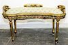 * A Louis XVI Style Giltwood Bench Height 23 x width 40 x depth 17 1/4 inches.