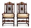 * A Pair of Charles II Style Walnut Armchairs Height 51 1/2 inches.
