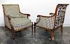 * A Pair of Walnut and Houndstooth Bergeres Height 35 inches.