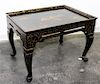 A Chinese Style Lacquered Low Table Height 24 1/4 x width 35 1/2 x depth 25 1/2 inches.