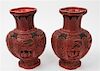 * A Pair of Cinnabar Vases Height 17 inches.