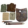 Lot of Four Khaki Shirts and Sweater, Leather Saddle Accesory and Two Edged Weapons