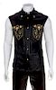 A Gianni Versace Black Leather Men's Vest, No size.