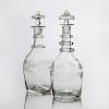 Two Similar Engraved Glass Ring-Neck Small Decanters and Stoppers, Probably Newcastle