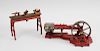 Two Metal and Red Enamel Cast Iron Machine Models