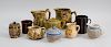 Group of Bennington Type Tortoiseshell Glazed Pottery Articles and Five Other Pieces