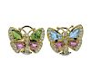 14K Gold Diamond Multi Color Stone Butterfly Earrings