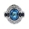 18K Gold Diamond Blue Topaz Sapphire Ring