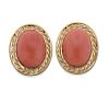 14K Gold Coral Oval Earrings