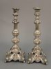 Pair of sterling Rococo hollow candlesticks (as is), 15