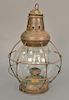 Early lantern marked "Perkins 8" (not electrified), ht. 16in.