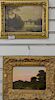 Two 19th century paintings including oil on panel sunset landscape, signed lower right T.W. Allen? and an English school oil on panel landscape with c