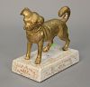 Maitland Smith bronze dog on porcelain rectangle base. ht. 6in., lg. 6in.
