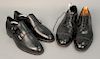Two pairs of John Lobb England black double mark strap shoes and oxford shoes, approximately size 10
