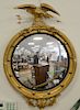 Federal style round convex Bullseye mirror with carved edge top. 32" x 22"