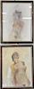 Group of thirteen framed nude pieces to include five Roscar watercolors of a nude female (sheet sizes 13" x 11") and a set of eight...