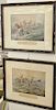 Set of six Victorian fox hunt lithographs "The Right and Wrong Sorts" "or a Good and Bad style of going across Country", sight size...