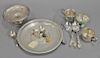 Sterling silver group to include round tray, two cups, spoons, etc. 18.9 t oz. plus weighable silver