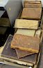 Group of leather bound books to include Webster an Ode, Observations on Abortion by John Burns 1808, History of East and West Indies...