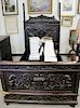 Carved Jacobean style bed (missing finials). ht. 79in., wd. 54in.