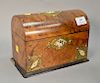 Burl tea box, brass mounted with dome top opening to double compartment inside. ht. 7in., wd. 9 1/2in.