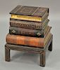 Maitland Smith faux book stand with lift top and drawer. ht. 21in., top: 11" x 13 1/2"