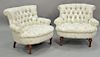 Pair of Victorian tufted upholstered boudoir chairs. ht. 27in., seat ht. 14inn.