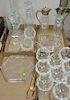 Four box lots to include set of eleven Atlantis crystal brandy stems, Waterford decanter, two crystal pitchers, candlesticks, and ic...