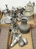 Three box lots of pewter to include coffee pots, trays, cups, etc
