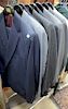 Eight 2-piece mens suits, some custom, Stuarts Choice (hangers are not included)