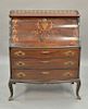 Mahogany desk with marquetry inlay. ht. 43in., wd. 35in.