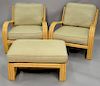 Pair of Ficks Reed mid century modern bamboo armchairs with footstool. ndition.