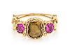 An Antique Yellow Gold, Yellow Gemstone and Ruby Ring, 2.40 dwts.