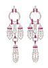 A Pair of 18 Karat White Gold, Diamond and Ruby Chandelier Earrings, 11.30 dwts.