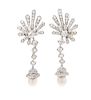A Pair of Platinum, Natural Pearl and Diamond Pendant Earclips, 17.30 dwts.