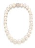 An 18 Karat White Gold, Diamond, Cultured South Sea Pearl Necklace, 106.30 dwts.