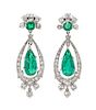 * A Pair of Platinum, Emerald and Diamond Pendant Earrings, 6.00 dwts.