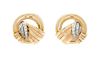 A Pair of Retro Bicolor Gold, Platinum and Diamond Dress Clips, 9.60 dwts.