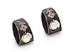 A Pair of Art Moderne Blackened Steel, White Gold, Cultured Pearl and Diamond Earclips, Marsh & Co., 5.80 dwts.
