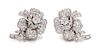 A Pair of Platinum and Diamond Floral Motif Earclips, 9.90 dwts.