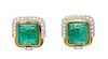 * A Pair of 18 Karat Yellow Gold, Platinum, Carved Emerald and Diamond Earclips, Trio, 13.25 dwts.