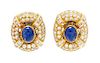 * A Pair of 18 Karat Yellow Gold, Sapphire and Diamond Earclips, Mayor's, 9.75 dwts.