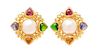 A Pair of 18 Karat Yellow Gold, Cultured Mabe Pearl and Multigem Earrings, 22.30 dwts.
